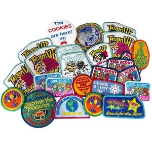 Lot Vintage Girl Scout Cookie Sale Patches Badges Pins GS Volunteer 80s 90s